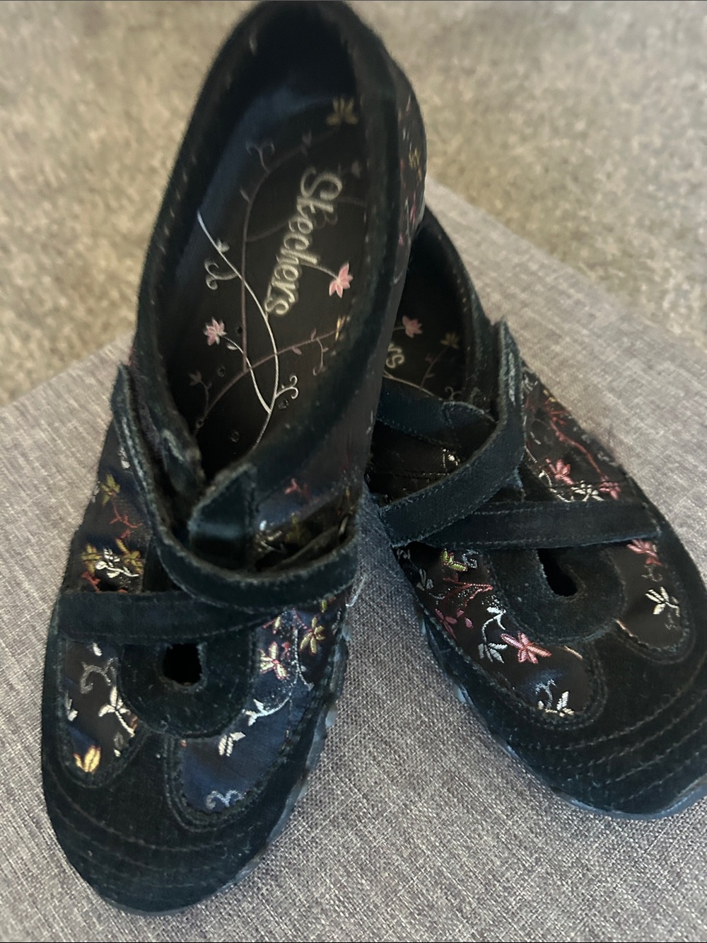 Skechers Black Floral Accent Mary Jane Shoes